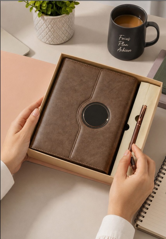 V-16 Saddle Brown Leatherette Power Bank Diary